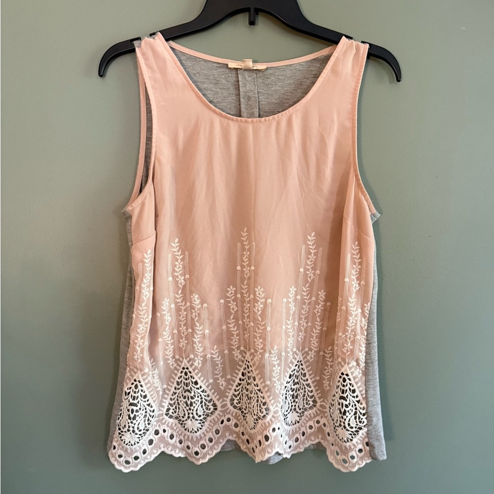 Skies Are Blue Blush Tank Top with White Embroidery, medium